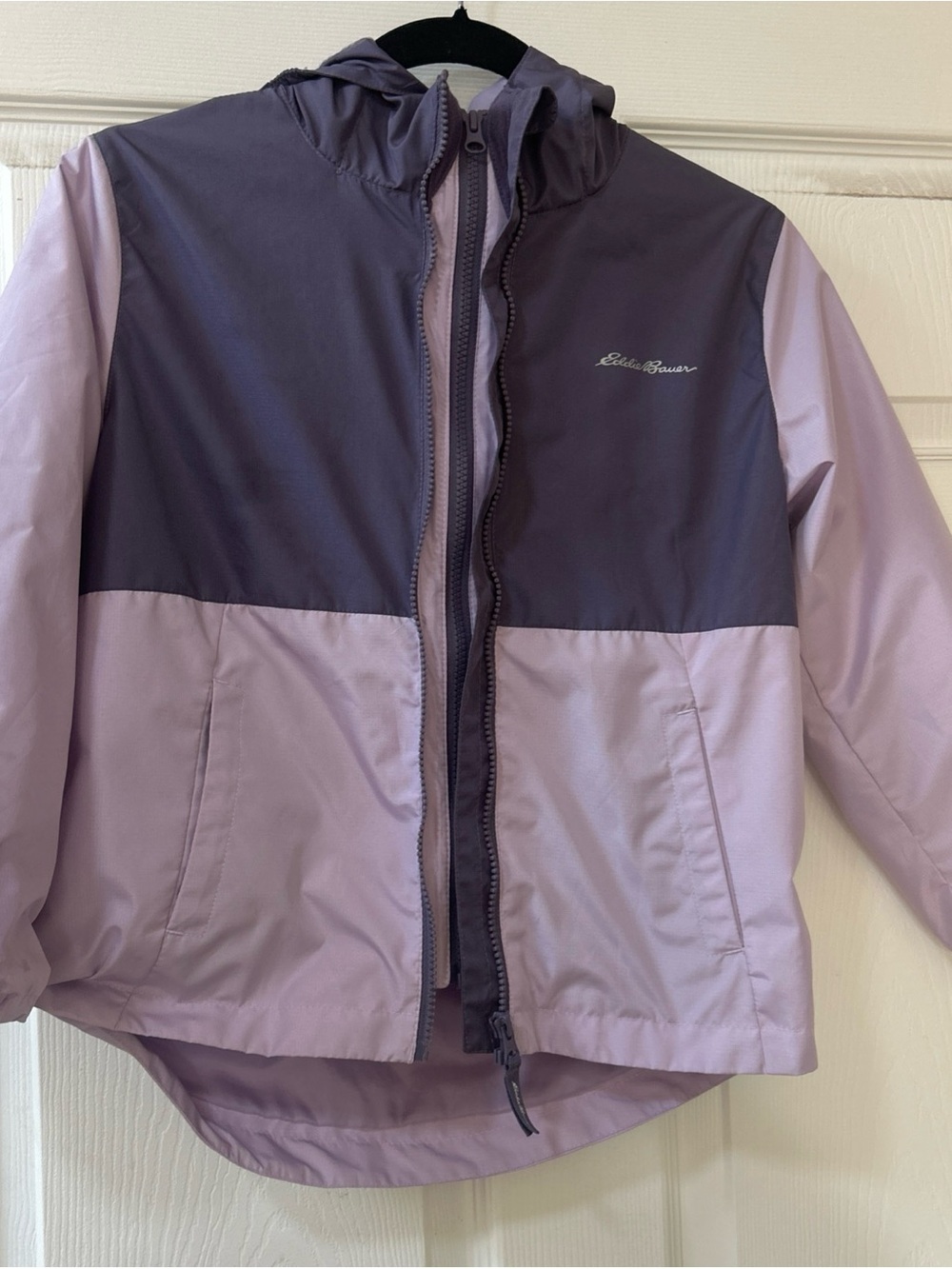 Eddie Bauer Jacket Girl Purple lilac Zip Windbreaker spring Coat Kid Youth S 7/8